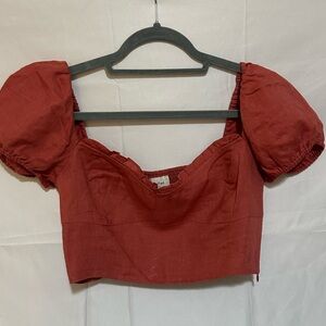 Wilfred Red Puff Sleeve Crop Blouse